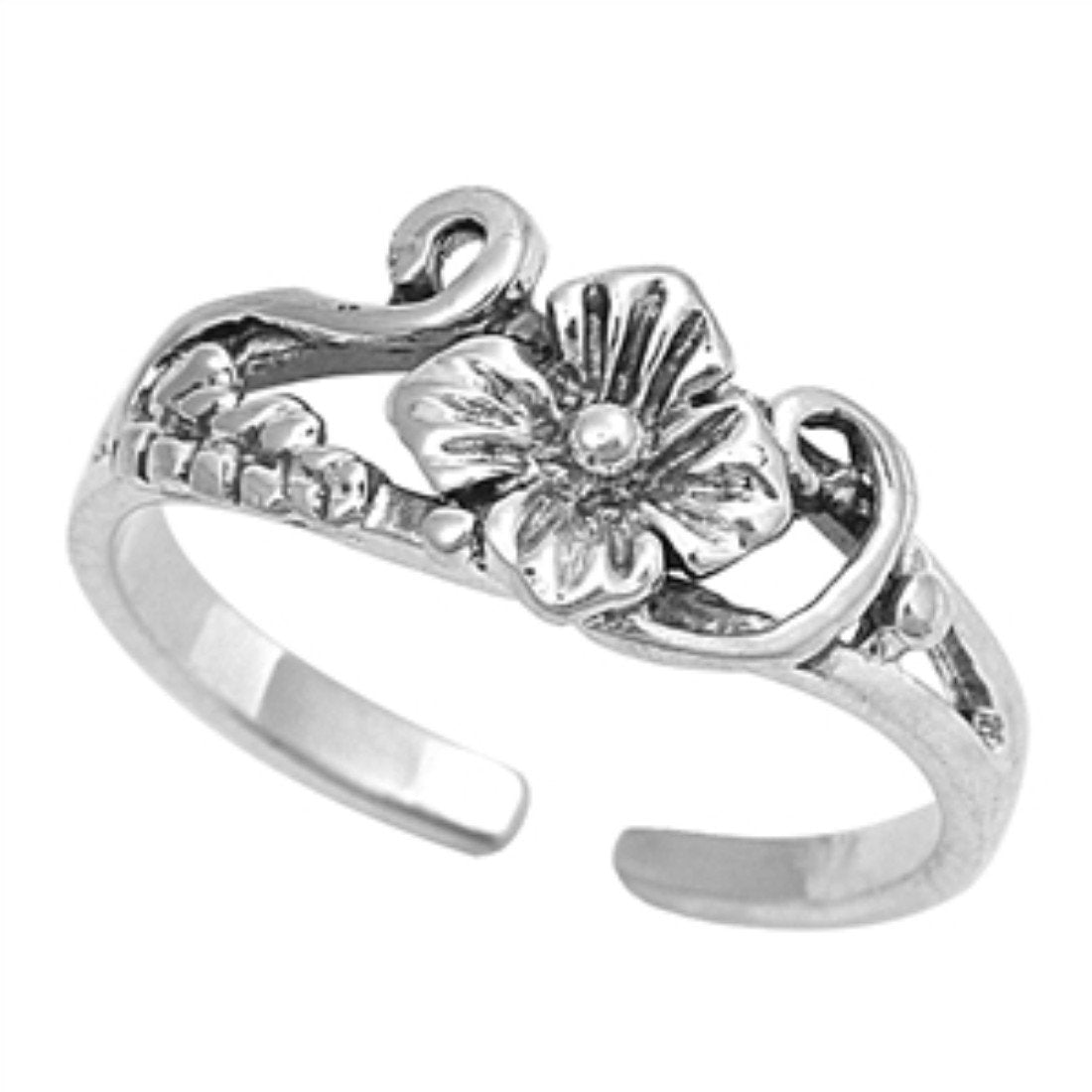 Flower Toe Ring Adjustable Band 925 Sterling Silver For Women (6mm)