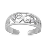 Silver Toe Ring Simulated Cubic Zirconia Adjustable Band 925 Sterling Silver (6mm)