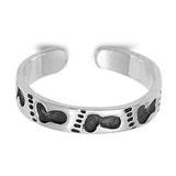 Footprints Toe Ring Adjustable Band 925 Sterling Silver (3mm)