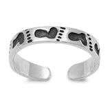 Footprints Toe Ring Adjustable Band 925 Sterling Silver (3mm)