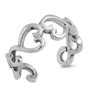 Heart Silver Toe Ring Adjustable Band 925 Sterling Silver (6mm)