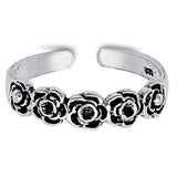 Flower Toe Ring Adjustable Band 925 Sterling Silver For Women (4mm)
