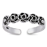 Flower Toe Ring Adjustable Band 925 Sterling Silver For Women (4mm)