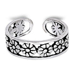 Flower Silver Toe Ring Adjustable Band 925 Sterling Silver For Women (5mm)