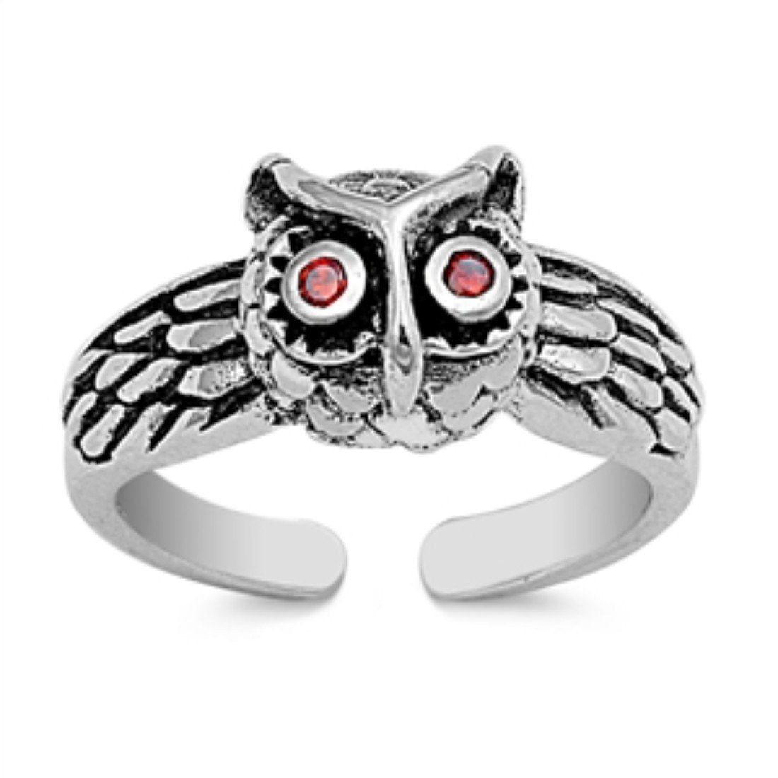 Toe Ring Owl Toe Ring 925 Sterling Silver Simulated Deep Red Garnet (8mm)