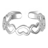 Hearts Toe Ring Band Adjustable 925 Sterling Silver (5mm)
