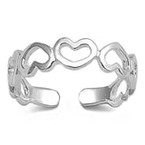 Hearts Toe Ring Band Adjustable 925 Sterling Silver (5mm)