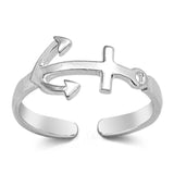 Sideways Anchor Adjustable Toe Rings Band Foot Jewelry 925 Sterling Silver (7mm)