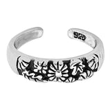 Flowers Toe Ring Adjustable Band Fashion Jewelry 925 Sterling Silver (4mm)