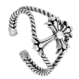 Cross Silver Toe Ring Adjustable Band 925 Sterling Silver (12mm)