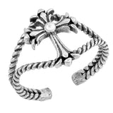 Cross Silver Toe Ring Adjustable Band 925 Sterling Silver (12mm)