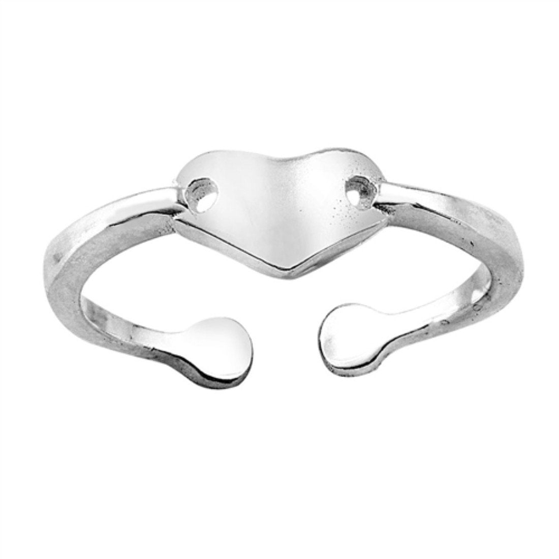 Heart Toe Ring Band Adjustable 925 Sterling Silver (5mm)