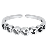 Sideways Hearts Toe Ring Adjustable Band 925 Sterling Silver (3mm)