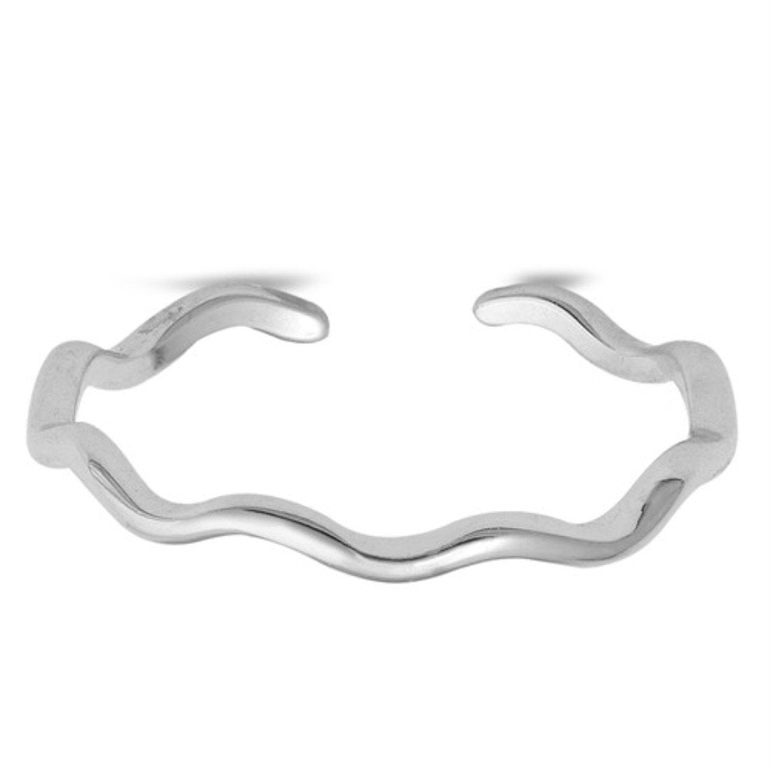 Waves Toe Ring Adjustable Band 925 Sterling Silver For Women (2mm)
