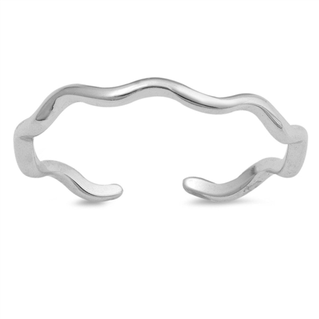 Waves Toe Ring Adjustable Band 925 Sterling Silver For Women (2mm)
