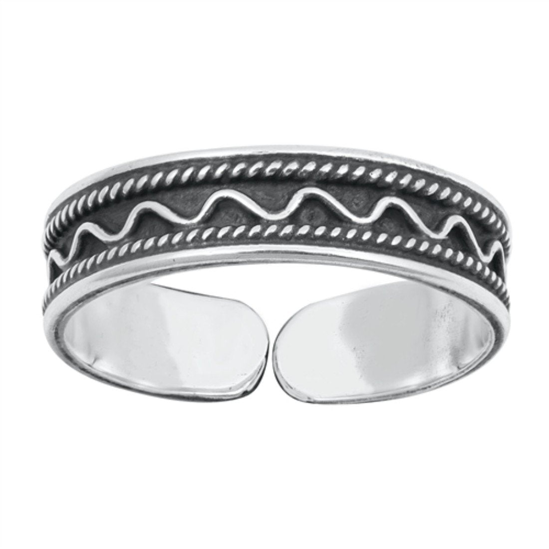 Silver Bali Design Toe Ring Adjustable Band 925 Sterling Silver (4mm)