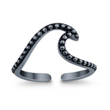 Wave Toe Ring Adjustable Band 925 Sterling Silver (8mm)