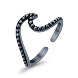 Wave Toe Ring Adjustable Band 925 Sterling Silver (8mm)