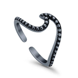 Wave Toe Ring Adjustable Band 925 Sterling Silver (8mm)