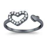 Hearts Toe Ring Simulated Cubic Zirconia Adjustable 925 Sterling Silver (6mm)