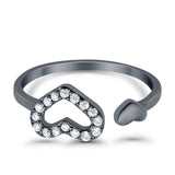 Hearts Toe Ring Simulated Cubic Zirconia Adjustable 925 Sterling Silver (6mm)