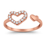 Hearts Toe Ring Simulated Cubic Zirconia Adjustable 925 Sterling Silver (6mm)