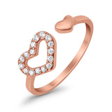 Hearts Toe Ring Simulated Cubic Zirconia Adjustable 925 Sterling Silver (6mm)