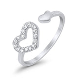Hearts Toe Ring Simulated Cubic Zirconia Adjustable 925 Sterling Silver (6mm)