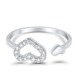 Hearts Toe Ring Simulated Cubic Zirconia Adjustable 925 Sterling Silver (6mm)