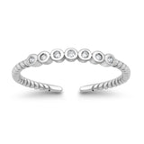 Toe Ring Simulated Cubic Zirconia Adjustable Band 925 Sterling Silver (2mm)