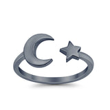 Moon & Star Toe Ring Band 925 Sterling Silver(7mm)