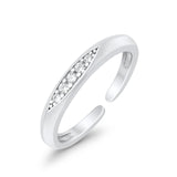 Silver Toe Ring Adjustable Simulated CZ 925 Sterling Silver (3mm)