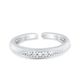 Silver Toe Ring Adjustable Simulated CZ 925 Sterling Silver (3mm)