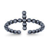 Adjustable Beaded Cross Toe Ring Band 925 Sterling Silver (9mm)