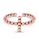 Adjustable Beaded Cross Toe Ring Band 925 Sterling Silver (9mm)