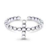 Adjustable Beaded Cross Toe Ring Band 925 Sterling Silver (9mm)