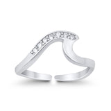 Wave Toe Ring Simulated Cubic Zirconia Adjustable Band 925 Sterling Silver (6mm)