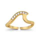 Wave Toe Ring Simulated Cubic Zirconia Adjustable Band 925 Sterling Silver (6mm)