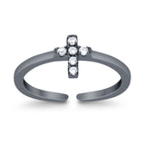 Cross Toe Ring Simulated Cubic Zirconia Adjustable 925 Sterling Silver (6mm)
