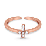 Cross Toe Ring Simulated Cubic Zirconia Adjustable 925 Sterling Silver (6mm)
