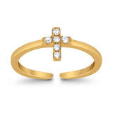 Cross Toe Ring Simulated Cubic Zirconia Adjustable 925 Sterling Silver (6mm)