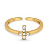 Cross Toe Ring Simulated Cubic Zirconia Adjustable 925 Sterling Silver (6mm)
