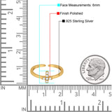 Cross Toe Ring Simulated Cubic Zirconia Adjustable 925 Sterling Silver (6mm)