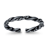 Rope Toe Ring Band Adjustable Finish Rhodium 925 Sterling Silver (2mm)