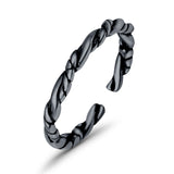 Rope Toe Ring Band Adjustable Finish Rhodium 925 Sterling Silver (2mm)