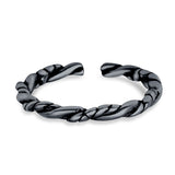 Rope Toe Ring Band Adjustable Finish Rhodium 925 Sterling Silver (2mm)
