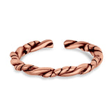 Rope Toe Ring Band Adjustable Finish Rhodium 925 Sterling Silver (2mm)