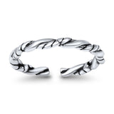 Rope Toe Ring Band Adjustable Finish Rhodium 925 Sterling Silver (2mm)