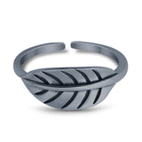 Leaf Toe Ring Adjustable Band 925 Sterling Silver (6.5mm)