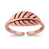 Leaf Toe Ring Adjustable Band 925 Sterling Silver (6.5mm)